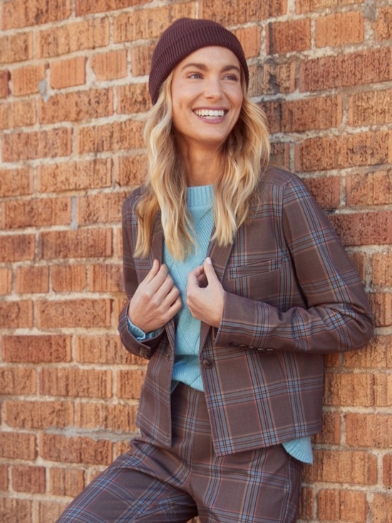 FDJ Jackets & Blazers - FDJ Brown Plaid Cropped Boxy Blazer Size 6 Tailored Preppy Chic Jacket Academia